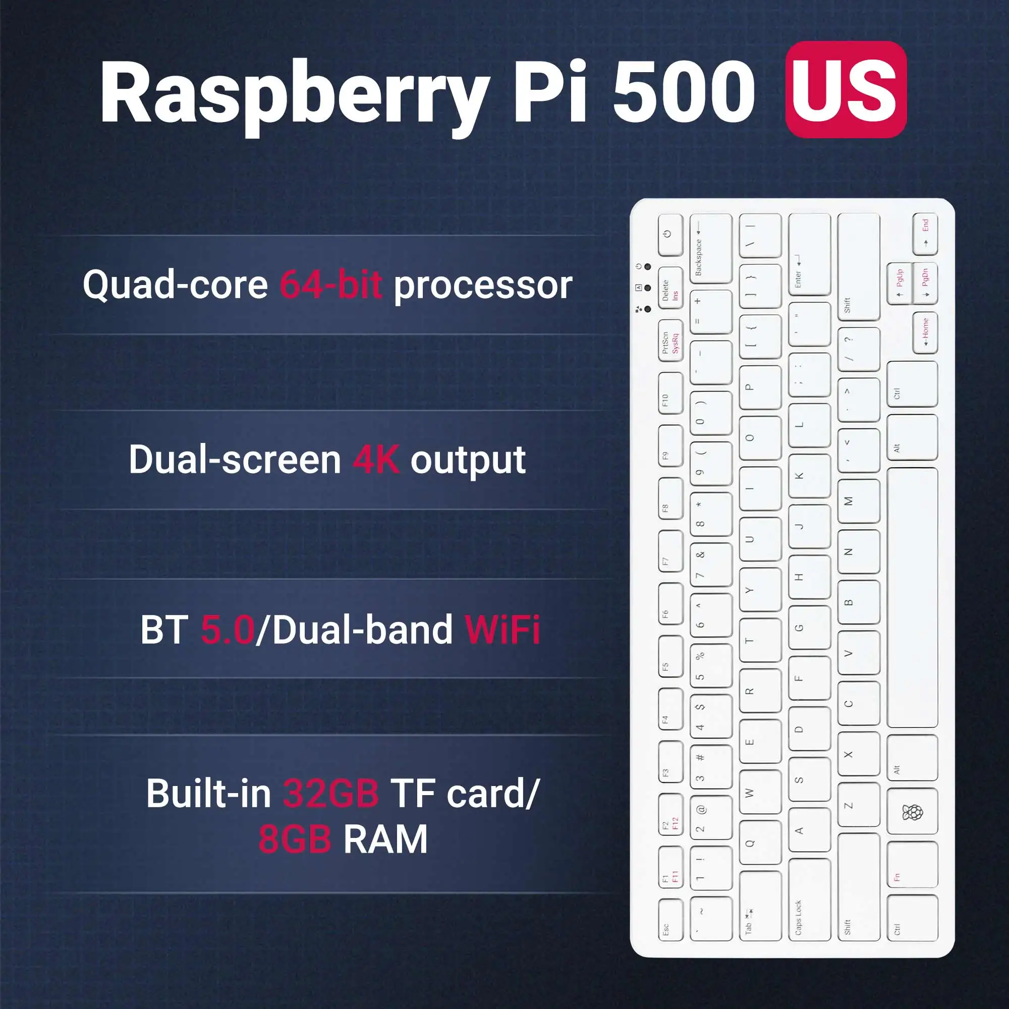 Raspberry Pi Keyboard - Raspberry Pi 500 Kit Official Keyboard